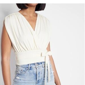 Express Cream Sleeveless Wrap Blouse